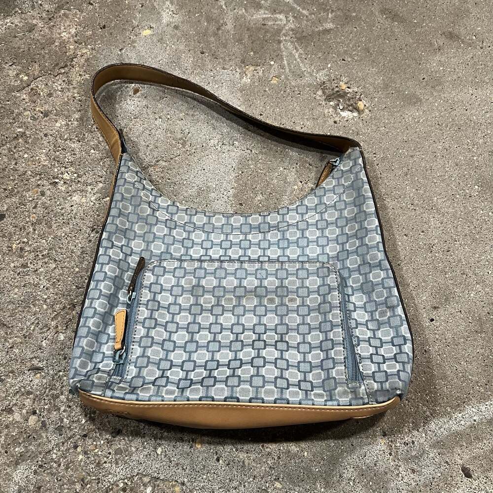 Nine West Blue Geometric Print Canvas Shoulder Bag